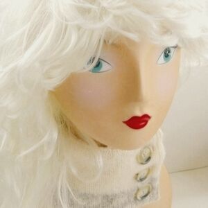 Icelandic Wool Recycled Hat Cowl Neck warmer Cream Gray Buttons OOAK Hand Made